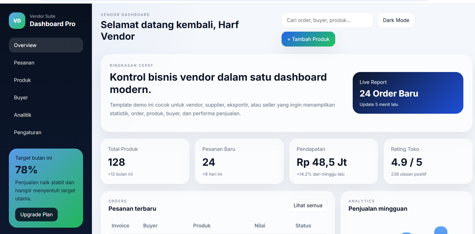 Vendor Dashboard